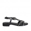 Sandalia para mujer en piel negra con estras y tacon 2 - Tallas disponibles:  32, 33