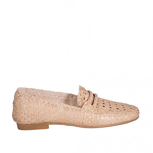 Mocassin pour femmes en cuir tressé beige avec talon 1 - Pointures disponibles:  44