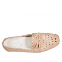 Mocassino da donna in pelle intrecciata beige con tacco 1 - Misure disponibili: 44