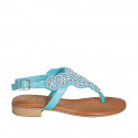 Woman's thong sandal in turquoise leather with beads heel 2 - Available sizes:  32