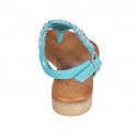 Woman's thong sandal in turquoise leather with beads heel 2 - Available sizes:  32