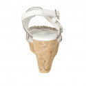 Woman's sandal in white leather with velcro straps, rhinestones and wedge heel 9 - Available sizes:  43