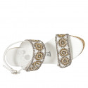 Woman's sandal in white leather with velcro straps, rhinestones and wedge heel 9 - Available sizes:  43