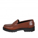 Mocassin pour femmes en cuir cognac talon 3 - Pointures disponibles:  32, 43, 44, 45