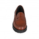 Mocasino para mujer en piel cognac tacon 3 - Tallas disponibles:  32, 43, 44, 45