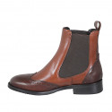 Woman's ankle boot with elastic bands and wingtip in cognac brown and dark brown leather heel 3 - Available sizes:  32, 46
