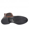 Woman's ankle boot with elastic bands and wingtip in cognac brown and dark brown leather heel 3 - Available sizes:  32, 46