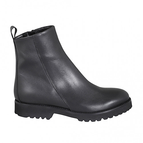 Stivaletto da donna con cerniera in pelle liscia nera tacco 3 - Misure disponibili: 33, 44