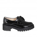 Zapato derby con cordones para mujer en charol negro tacon 5 - Tallas disponibles:  45