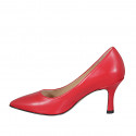 Woman's pointy pump in red leather heel 7 - Available sizes:  34
