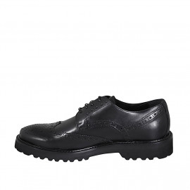 Chaussure derby élégant à lacets pour hommes en cuir noir avec bout Brogue - Pointures disponibles:  46, 47 2