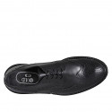 Elegant men's derby shoe in black leather with laces and Brogue decorations - Available sizes:  46, 47