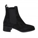 Woman's ankle boot with elastic bands and squared tip in black suede heel 4 - Available sizes:  32, 33