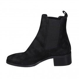 Bottines pour femmes avec élastiques et bout carré en daim noir talon 4 - Pointures disponibles:  32, 33 2