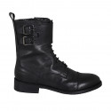 Woman's laced ankle boot with zipper, captoe and buckles in black leather heel 3 - Available sizes:  32, 33