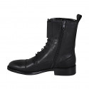 Woman's laced ankle boot with zipper, captoe and buckles in black leather heel 3 - Available sizes:  32, 33