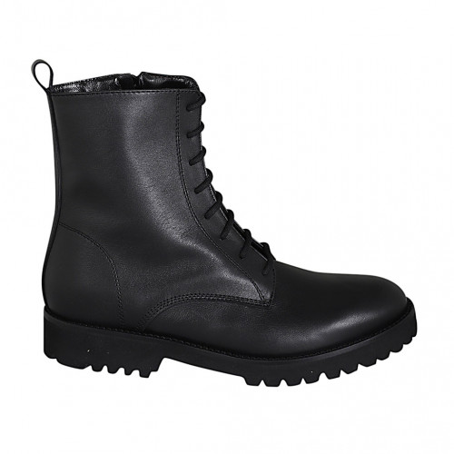 Botin para mujer con cremallera y cordones en piel lisa negra tacon 3 - Tallas disponibles:  33, 44, 46