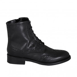 Bottines pour femmes avec lacets, bout Brogue et fermeture éclair en cuir noir talon 3 - Pointures disponibles:  45