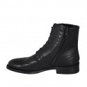 Stivaletto stringato da donna con cerniera e lavorazione Brogue in pelle nera tacco 3 - Misure disponibili: 45