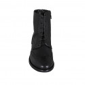 Woman's laced ankle boot with zipper and Brogue wingtip in black leather heel 3 - Available sizes:  45