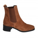 Botines para mujer con elasticos y punta cuadrada en gamuza cognac tacon 4 - Tallas disponibles:  33, 43, 44