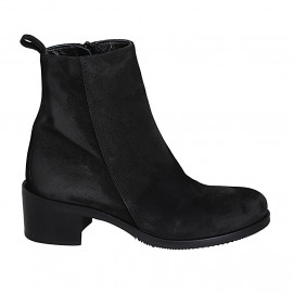Botines para mujer con cremallera en gamuza negra tacon 5 - Tallas disponibles:  32, 43