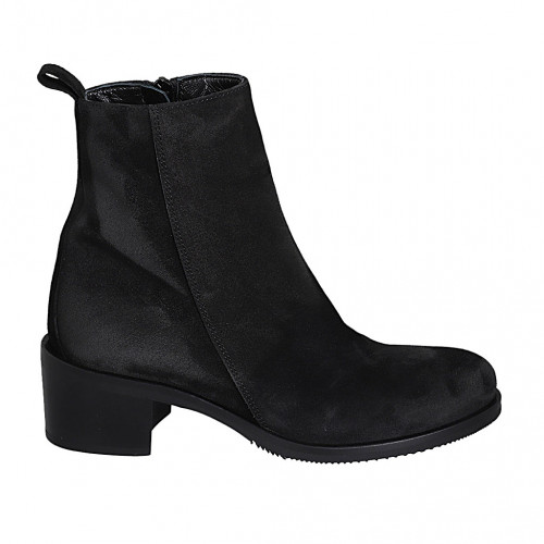 Woman's ankle boot with zipper in black suede heel 5 - Available sizes:  32, 43