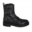Botin para mujer modelo combate con cordones, puntera, hebillas y cremallera en piel negra tacon 3 - Tallas disponibles:  32, 33