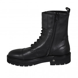 Botin para mujer modelo combate con cordones, puntera, hebillas y cremallera en piel negra tacon 3 - Tallas disponibles:  32, 33 2