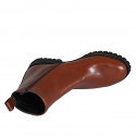 Bottines pour femmes avec fermeture éclair en cuir lisse cognac talon 3 - Pointures disponibles:  33, 44, 45