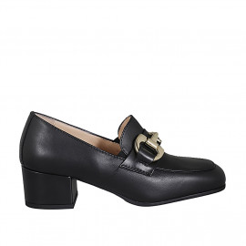 Woman's mocassin with accessory and elastic bands in black leather heel 5 - Available sizes:  43