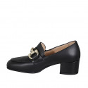 Woman's mocassin with accessory and elastic bands in black leather heel 5 - Available sizes:  43