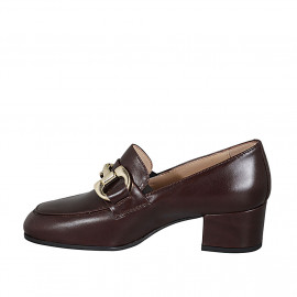 Woman's mocassin with accessory and elastic bands in brown leather heel 5 - Available sizes:  33, 42, 44 2