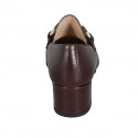 Woman's mocassin with accessory and elastic bands in brown leather heel 5 - Available sizes:  33, 42, 44