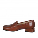 Mocasin clasico para mujer en piel cognac tacon 3 - Tallas disponibles:  43, 44