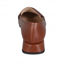 Woman's classic mocassin in cognac brown leather heel 3 - Available sizes:  43, 44
