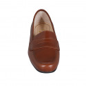 Woman's classic mocassin in cognac brown leather heel 3 - Available sizes:  43, 44