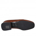 Mocassin classique pour femmes en cuir cognac talon 3 - Pointures disponibles:  43, 44
