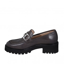 Woman's mocassin with accessory in taupe leather heel 5 - Available sizes:  44 2