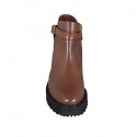 Bottines pour femmes avec boucle et fermeture éclair en cuir cognac talon 5 - Pointures disponibles:  42, 43, 44, 45