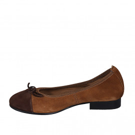 Ballerine avec noeud et bout droit pour femmes en daim cognac et marron talon 2 - Pointures disponibles:  42 2