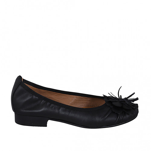 Ballerine avec fleur pour femmes en cuir noir talon 2 - Pointures disponibles:  32