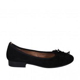 Ballerine avec fleur pour femmes en daim noir talon 2 - Pointures disponibles:  32