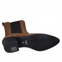 Woman's high and pointy ankle boot with elastic bands in cognac brown suede heel 5 - Available sizes:  44