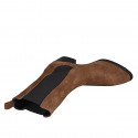 Woman's high and pointy ankle boot with elastic bands in cognac brown suede heel 5 - Available sizes:  44
