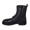 Bottines pour femmes stil combat avec lacets et fermeture éclair en cuir noir talon 3 - Pointures disponibles:  32, 33, 44