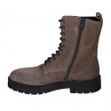 Botin para mujer con cordones y cremallera en gamuza gris pardo tacon 3 - Tallas disponibles:  32, 33, 44, 45