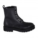 Woman's laced ankle boot with zippers and captoe in black leather heel 3 - Available sizes:  32, 33