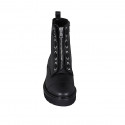 Botin para mujer con cremalleras, puntera y cordones en piel negra tacon 3 - Tallas disponibles:  32, 33