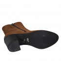 Woman's ankle boot in cognac brown suede with zippers heel 7 - Available sizes:  42, 43, 44
